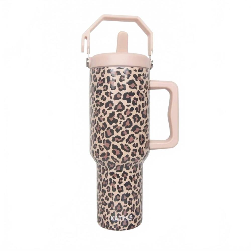 NEW KATYDID women's stainless steel tumbler 38 oz in brown leopard